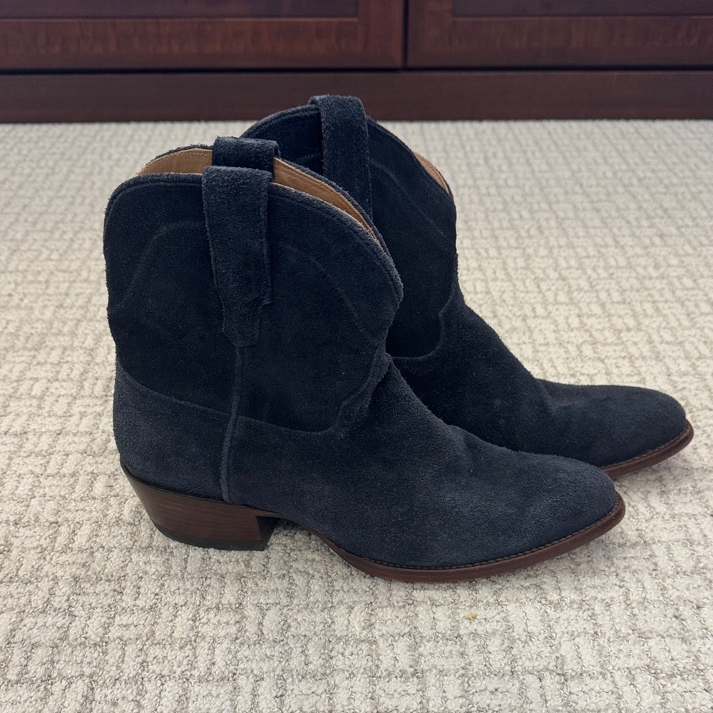 Tecovas Blue Suede Ankle Booties